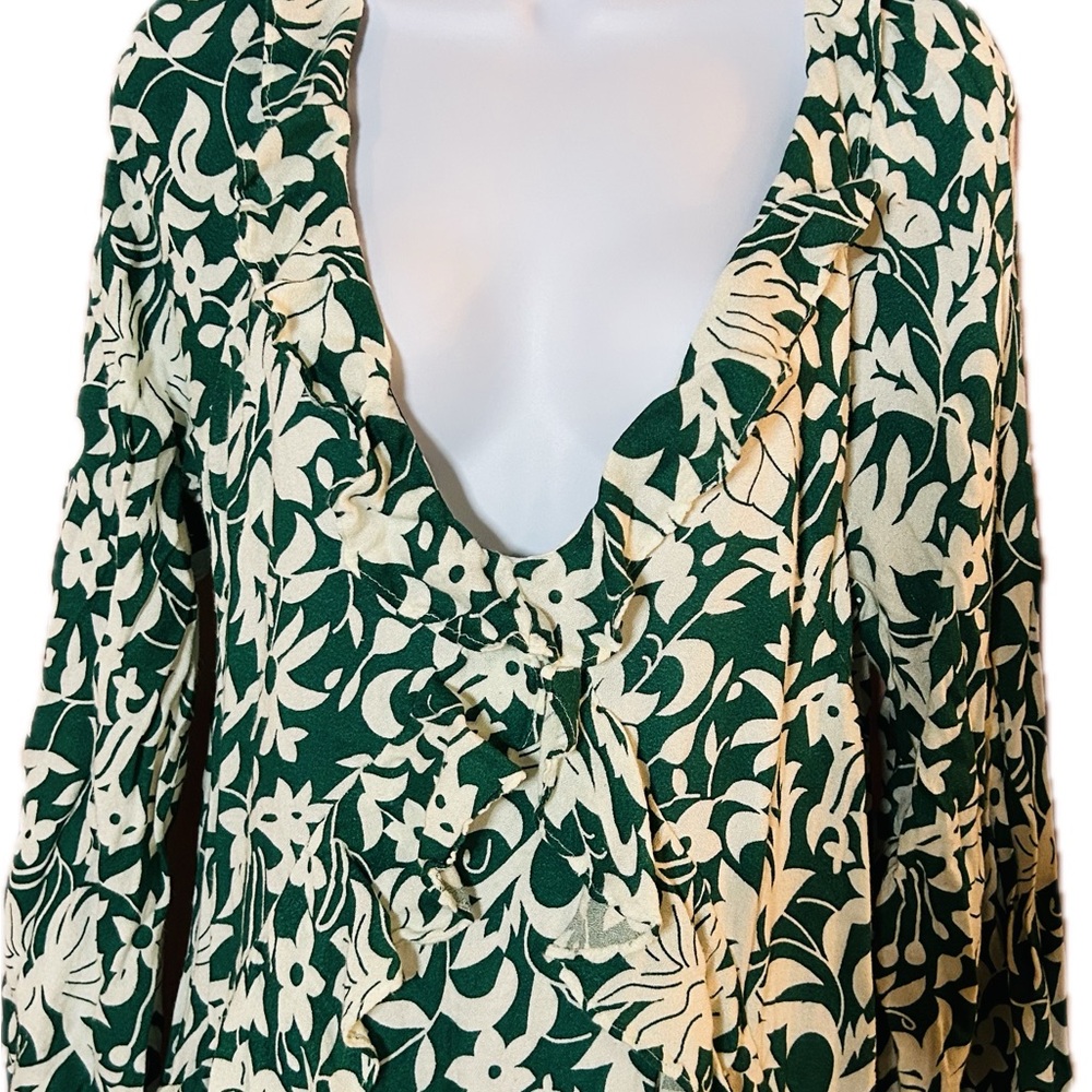 Free People Green and White Long Sleeve Sundress - Picture 3 of 7